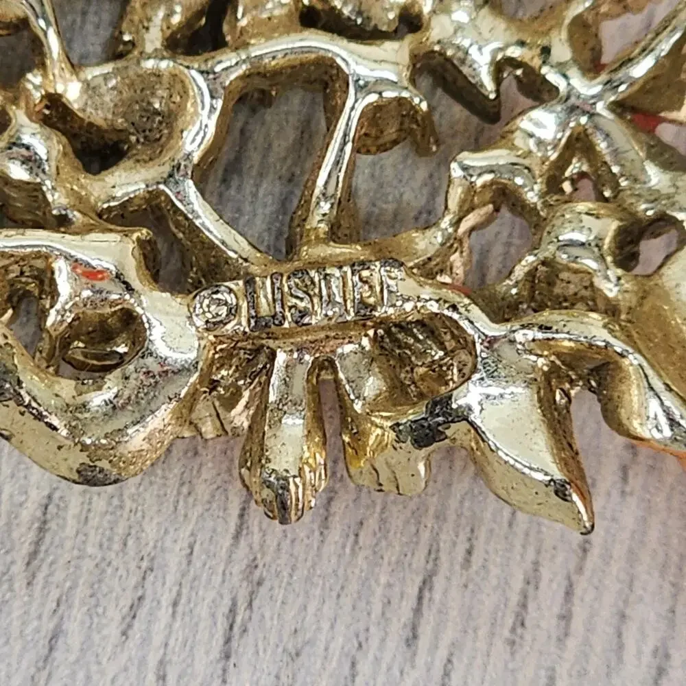 Vintage Brooch Lisner Signed Enamel Floral Rhinestone Flower Summer Hippie FLAWS